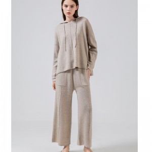 Fashionable feltro di lana semplice e casual feltro di due pezzi cappuccio set 69056_;