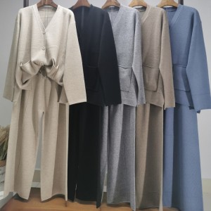 Alla moda casual semplice maglione di lana a due pezzi piccolo cardigan set 69059#