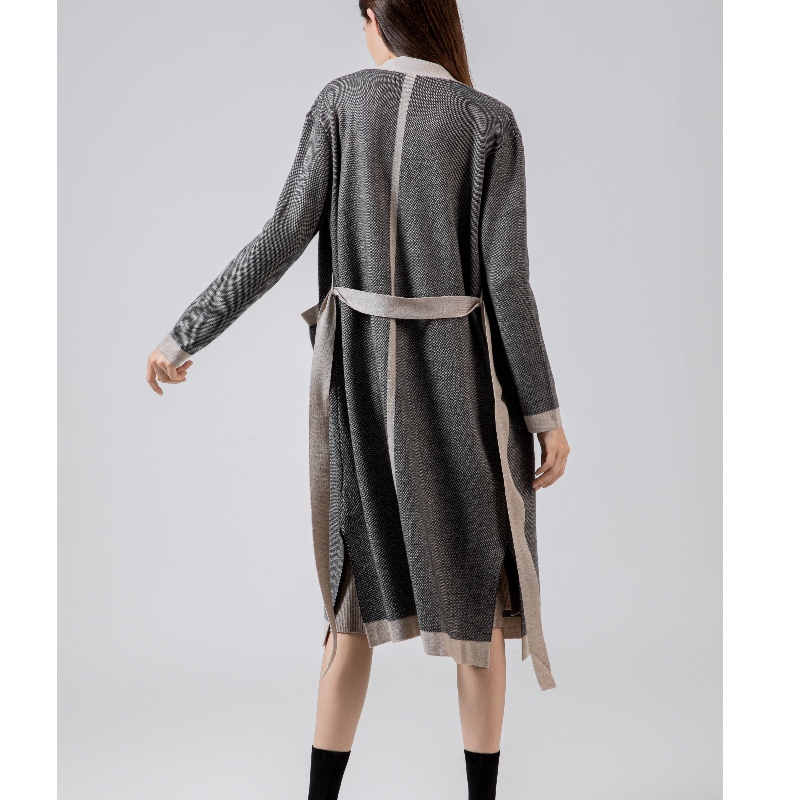 Cappotto di cardigan lungo lana di lana di lino in tessuto casual casual 69071#