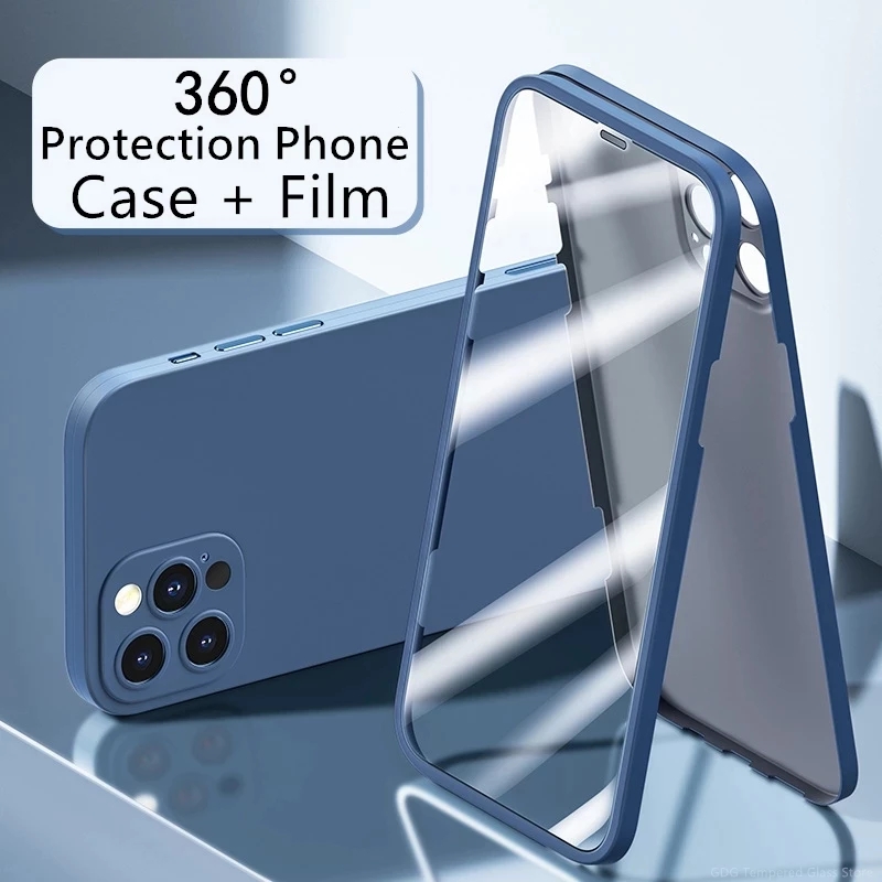 Piùnuovo 360 Cassa del telefono completa con protettore dello schermo Cover dello schermo integrata Film di vetro per iPhone 12 Pro max