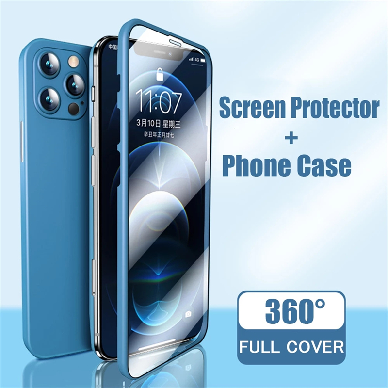 Piùnuovo 360 Cassa del telefono completa con protettore dello schermo Cover dello schermo integrata Film di vetro per iPhone 12 Pro max