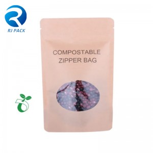 100% Compostabile Heat Reseable High Barrier Food Packaging Stand Up Sacchetto Kraft Bag