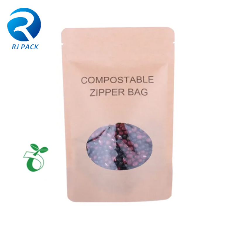 100% Compostabile Heat Reseable High Barrier Food Packaging Stand Up Sacchetto Kraft Bag