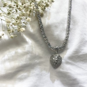 Pendente a testa di leone del rame dell\'anca hop personalizzato placcato oro reale con collana della catena cubana (piccola)