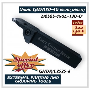 Utensili da taglio EMET, utensili di tornitura esterni, strumenti di separazione e scanalatura esterni, in particolare per la lavorazione della ruota, utilizzando ISCAR GIDA80-40 INSERT, GHGR/L2525-8, GHGR/L2525-6