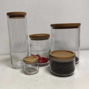 Clear Glass Food Storage Canister Canister Jar Collection con coperchio in legno aderente con aria