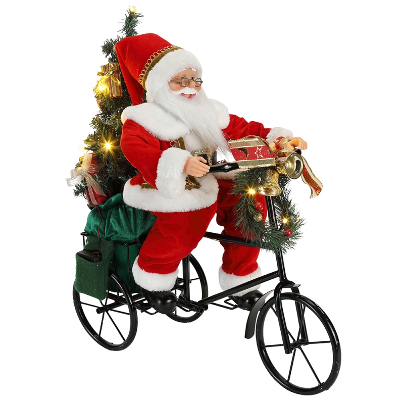 45 cm Babbo Natale seduto sul triciclo illuminazione decorazione di Natale figurine collezione tessuto festival festival personalizzato oggetto