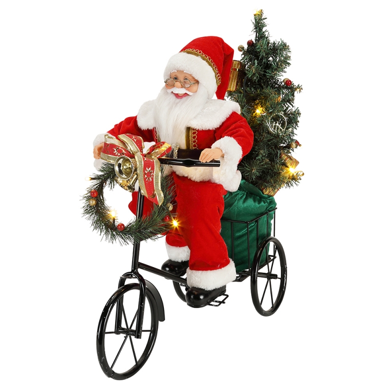 45 cm Babbo Natale seduto sul triciclo illuminazione decorazione di Natale figurine collezione tessuto festival festival personalizzato oggetto