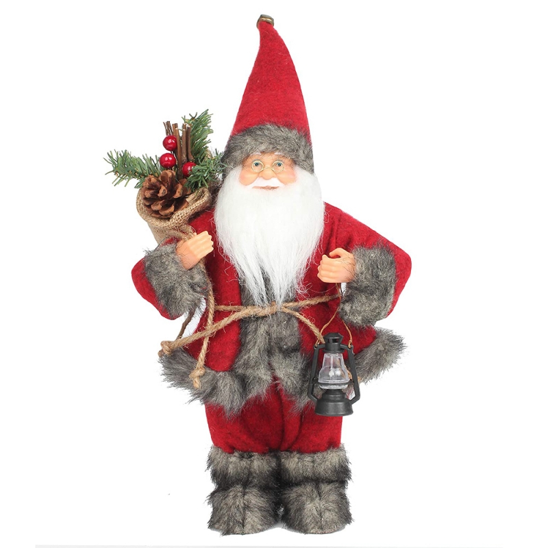 14inch in piedi Red Babbo Natale ornamento decorazione figurina con lampada a olio e pigna in borsa festival di festa di Natale