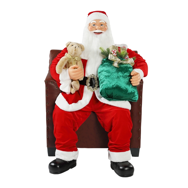 100 cm Natale animato divano Santa Claus con illuminazione ornamento musicale decorazione tradizionale figurina collezione