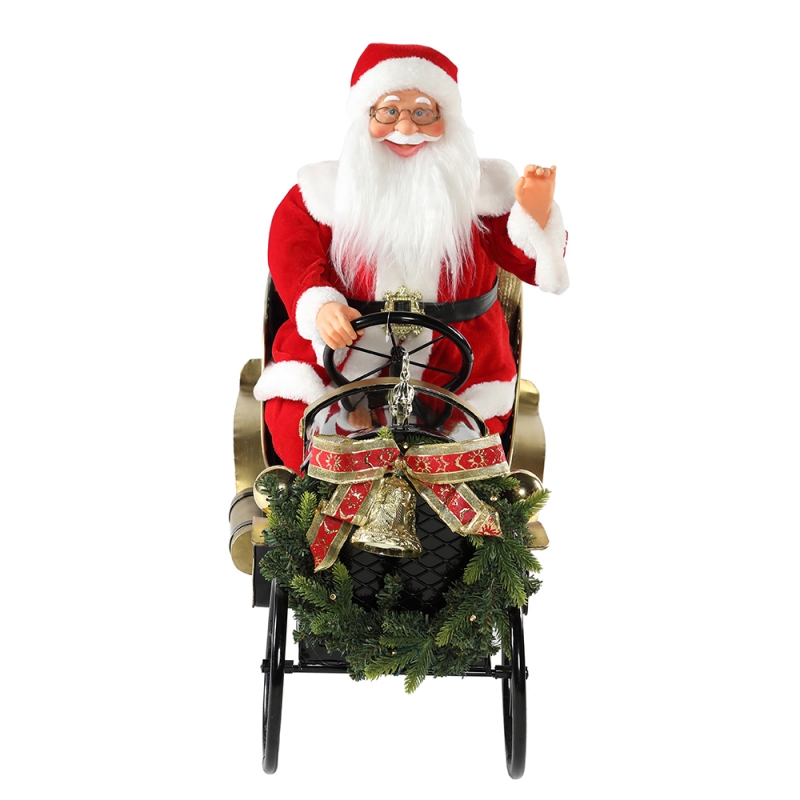 80cm Auto di Natale animata Santa Claus con illuminazione ornamento musicale decorazione figurina figurina collezione tradizionalenatale