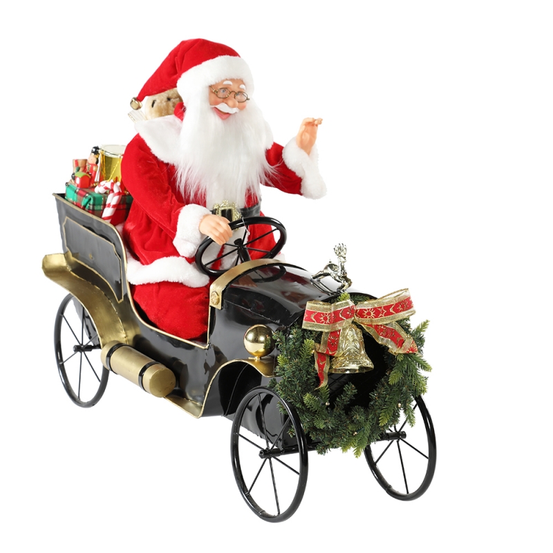 80cm Auto di Natale animata Santa Claus con illuminazione ornamento musicale decorazione figurina figurina collezione tradizionalenatale