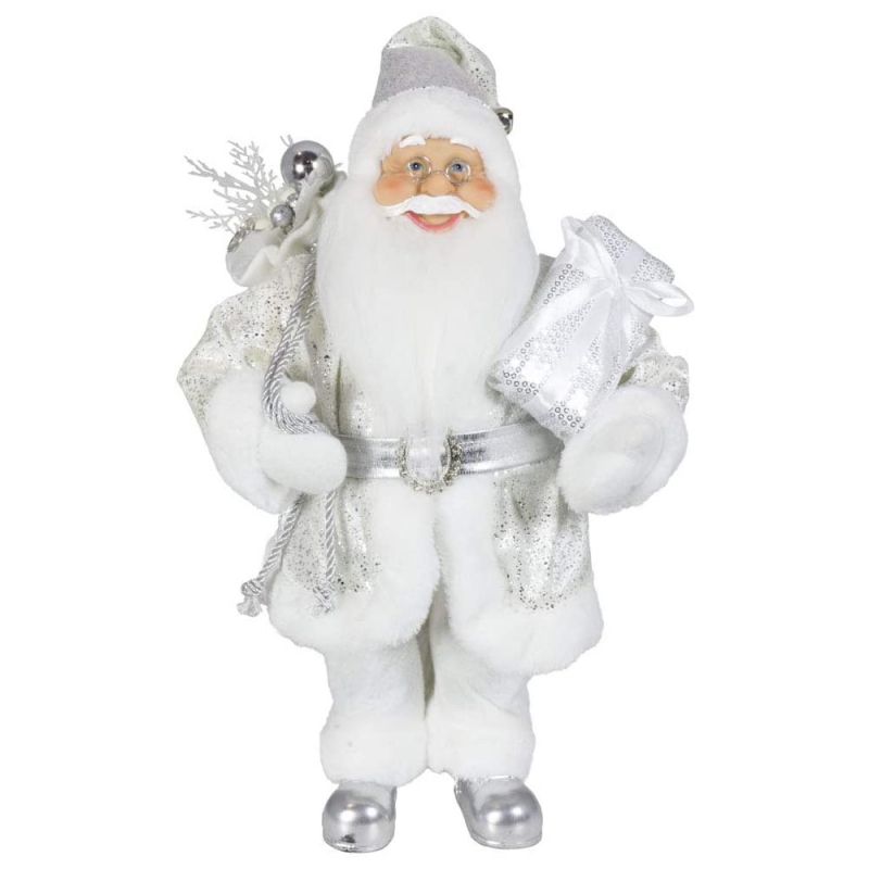 Nobile 45cm Decorazioninatalizie in piedi Santa Claus in argentonatale ornamenti albero forniture figurina tradizionale vacanza