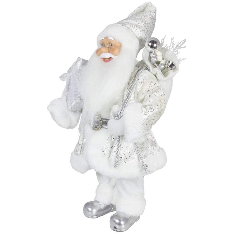 Nobile 45cm Decorazioninatalizie in piedi Santa Claus in argentonatale ornamenti albero forniture figurina tradizionale vacanza