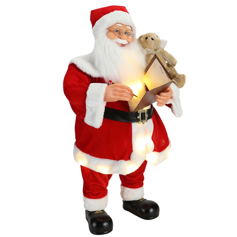 80cm animato Natale scrittura di Babbo Natale con illuminazione ornamento musicale decorazione tradizionale figurina figurina collezione