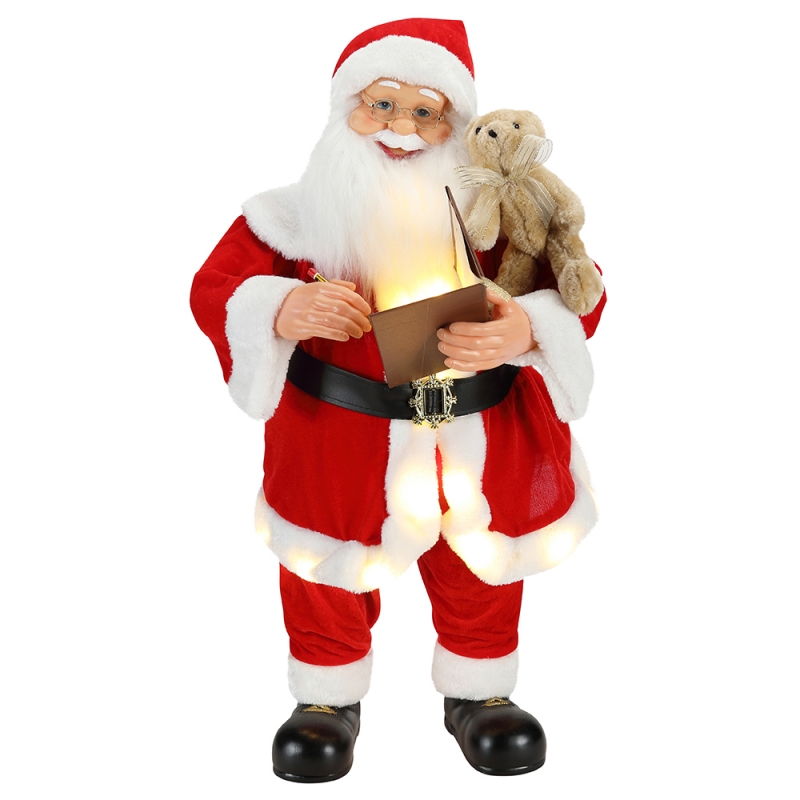 80cm animato Natale scrittura di Babbo Natale con illuminazione ornamento musicale decorazione tradizionale figurina figurina collezione