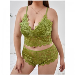 Pizzo ricamato di grandi dimensioni Transparent Back Cross Strappy Sexy Lingerie Plus Size Donne 2022