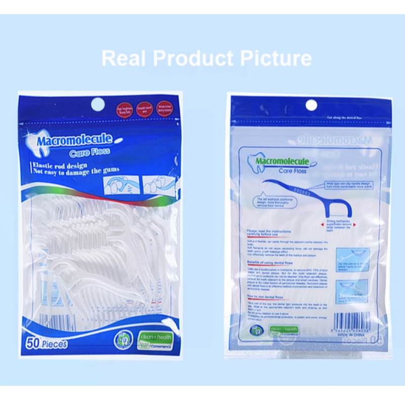 Pulizia efficace Label Private Etichetta di alta qualità 50 pz Dental Floss Pick OEM Bag Borsa Imballaggio Dental Floss