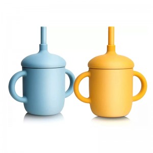 Bicchieri per bambini in silicone al 100% al 100%, tazze di allenamento con cannucce perneonati