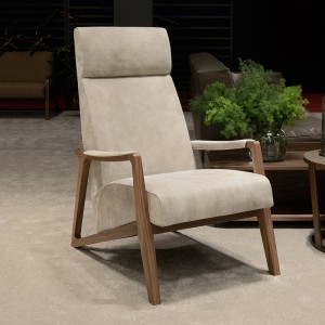 Comfort Relax Singolo schienale Mid Century High Torna indietronella sedia da salotto in pelle in legno massello dinoce