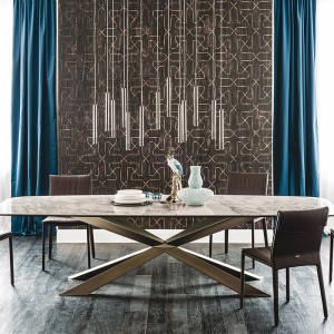 disegni italiani gambe metalliche lunghe moderne rettangolari sinterizzate in pietra tavolo 10 posti