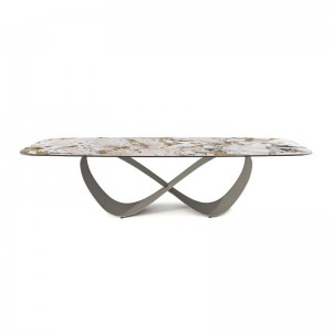 Acciaio inossidabile inossidabile personalizzato italiano moderno moderno lungo lussuoso tavolo da pranzo in pietranera rettangolare sinterizzato 12 posti