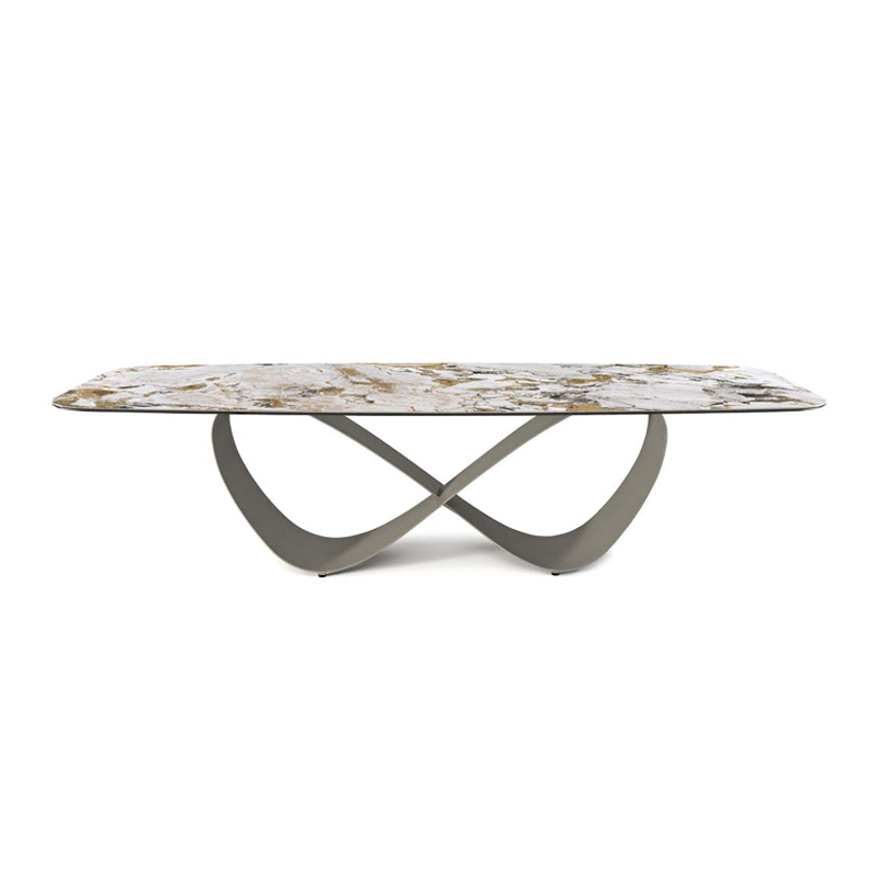 Acciaio inossidabile inossidabile personalizzato italiano moderno moderno lungo lussuoso tavolo da pranzo in pietranera rettangolare sinterizzato 12 posti