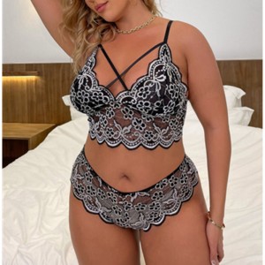 Set di lingerie sexy in mesh in pizzo bianco enero