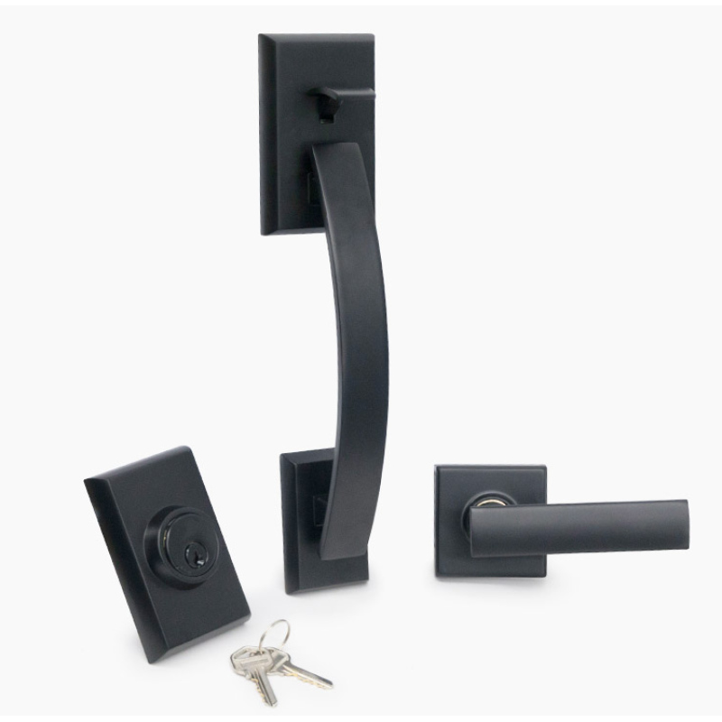 8001 Handset della porta d'ingresso ad ingresso pesante con fulmine a vite da deadbolt e maniglia a leva sfregata in bronzo