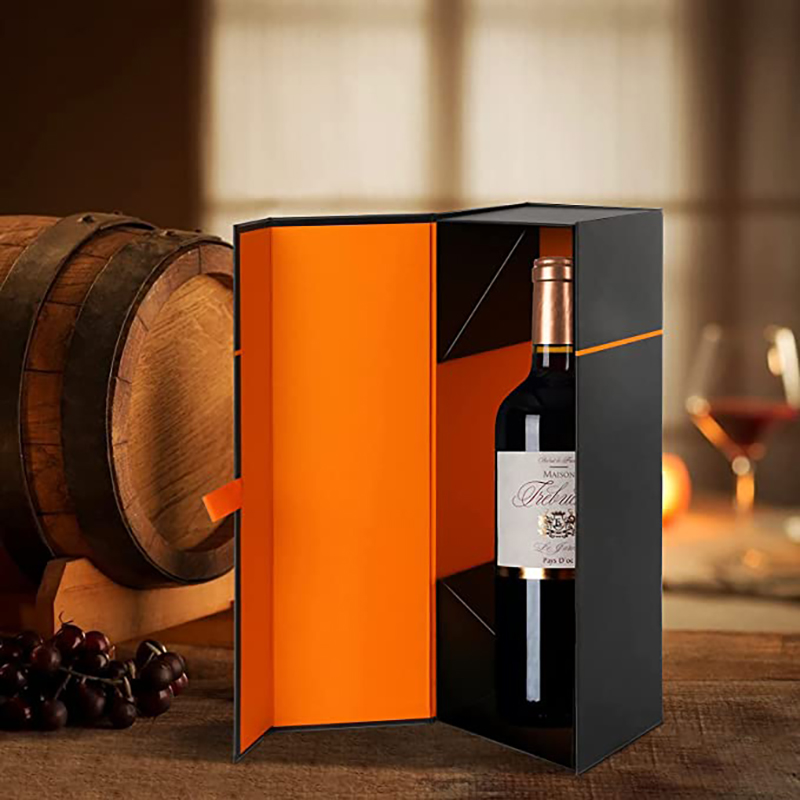 Scatole regalo da vino 12.8x3.7x3.7 in, scatole regalo per liquori, vino e champagne, chiusura magnetica scatole regalo pieghevoli,nero lucido