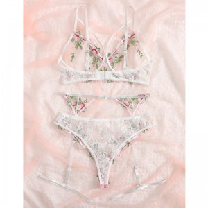 Set di lingerie di garrista di ricamo floreale a maglie