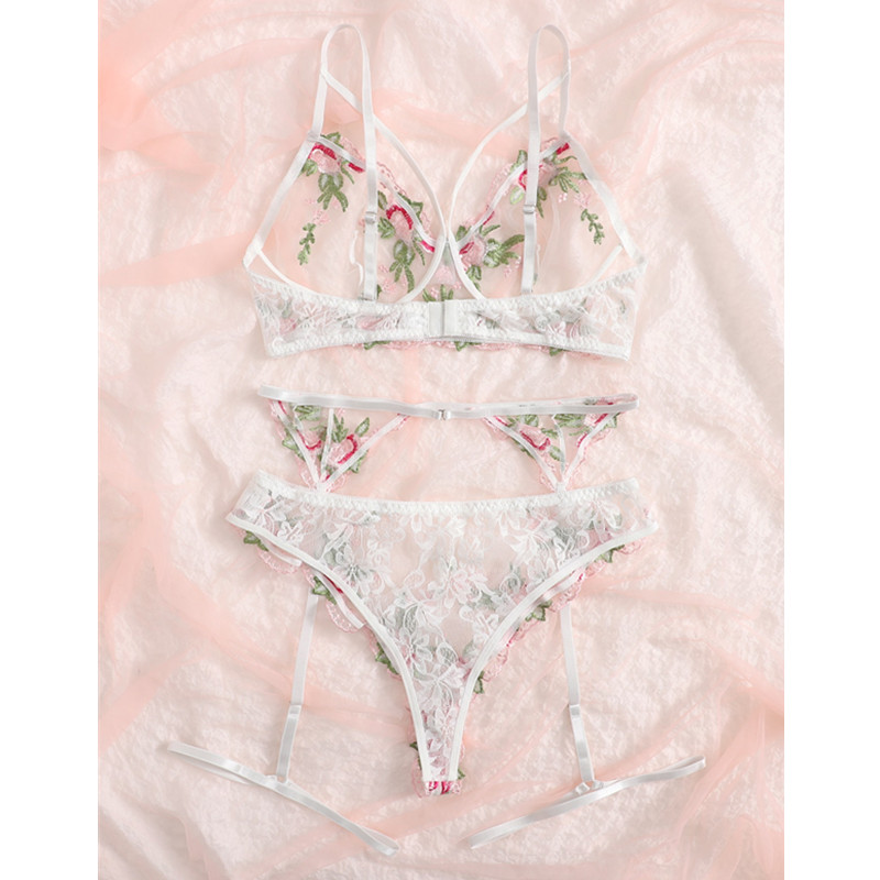 Set di lingerie di garrista di ricamo floreale a maglie