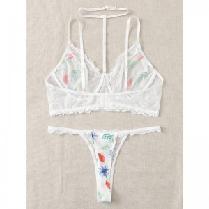 Imbracatura a pizzo floreale set di lingerie con perizoma