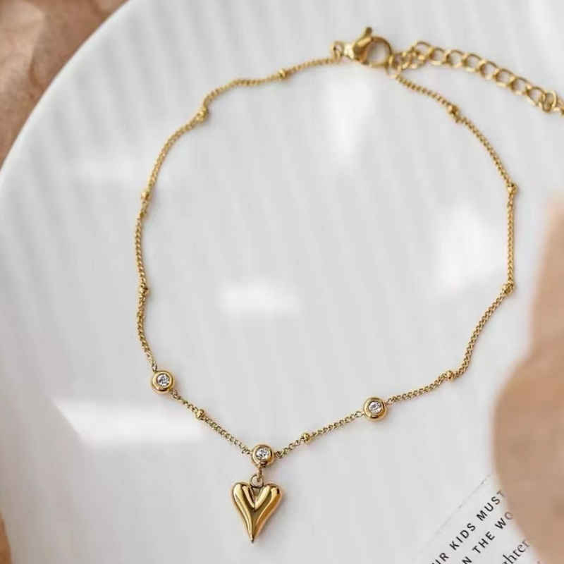 Bracciale e caviglia del cuore d'oro 18k