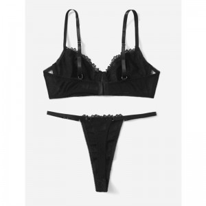 Set di lingerie in pizzo black con lecce con perizoma sexy in pizzo