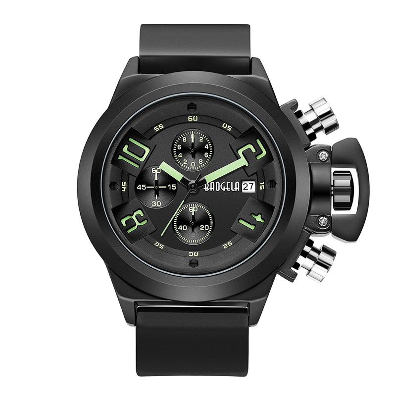 Baogela Chronograph Watch Top Brand Brand Luxury Luminous Silicone Quartz Orologio orologio da polso sportivo militare per uomo 1606 verde