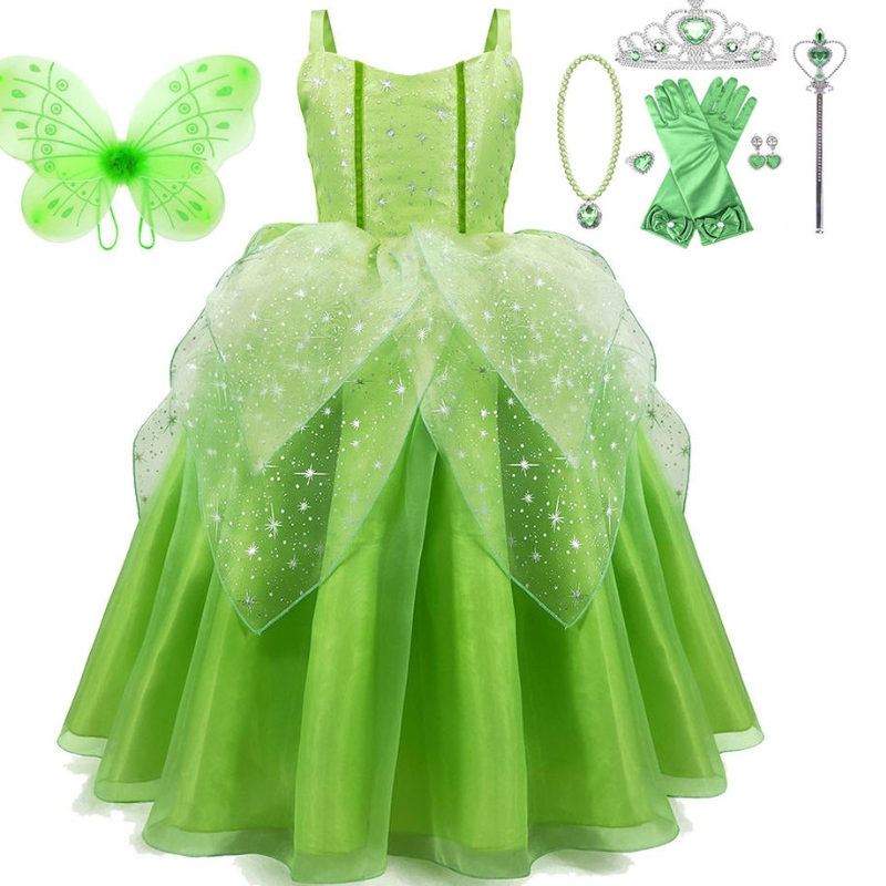 Girl Flower Fairy Tinker Bell Dress Up Kids Princess Girl cosplay con ali abito da festa in costume di Halloween