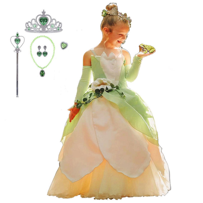 The Frog Princess Costume for Kids Girls Tiana Movie Cosplay Carnival Dress Up Princess Role Treak Abiti