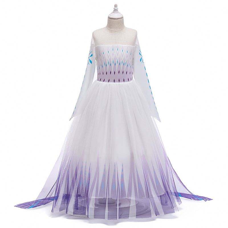 2020 all'ingrosso INS Snow Queen Elsa Dress Princess Girl Anna Long White Dress BX1693