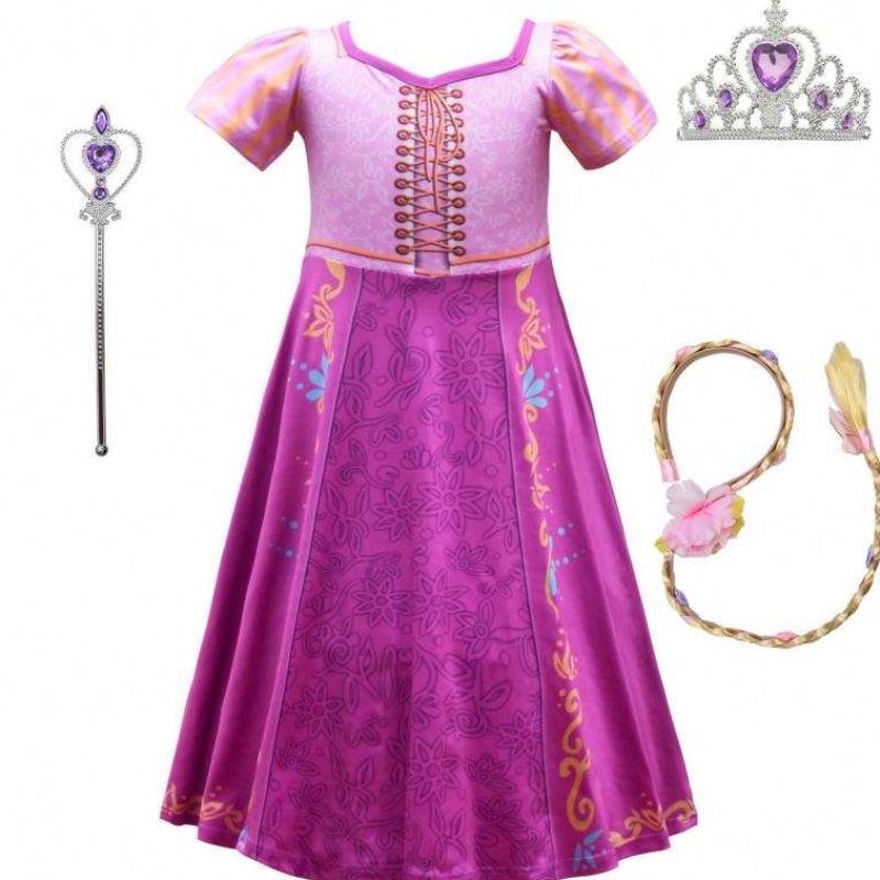 Nuovo stile Rapunzel Girls Dress Long Cosplay Costume Ice Princess Cartoon Skirt per Party 3753