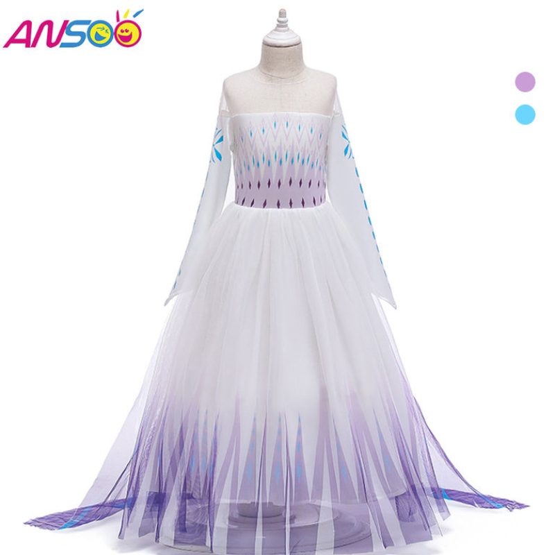 ANSOO Snow Queen 2 Cosplay Girls Dress Summer Cash Cash Mesh Princess Party Performance Costume 4-12 anni Abiti per bambini Elsa