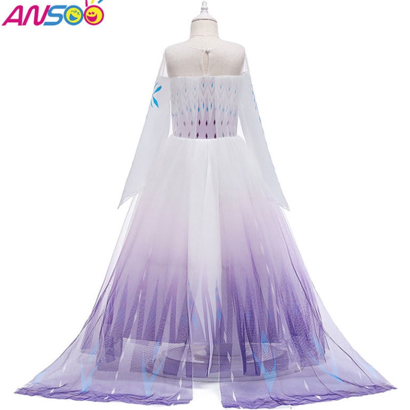 ANSOO Snow Queen 2 Cosplay Girls Dress Summer Cash Cash Mesh Princess Party Performance Costume 4-12 anni Abiti per bambini Elsa