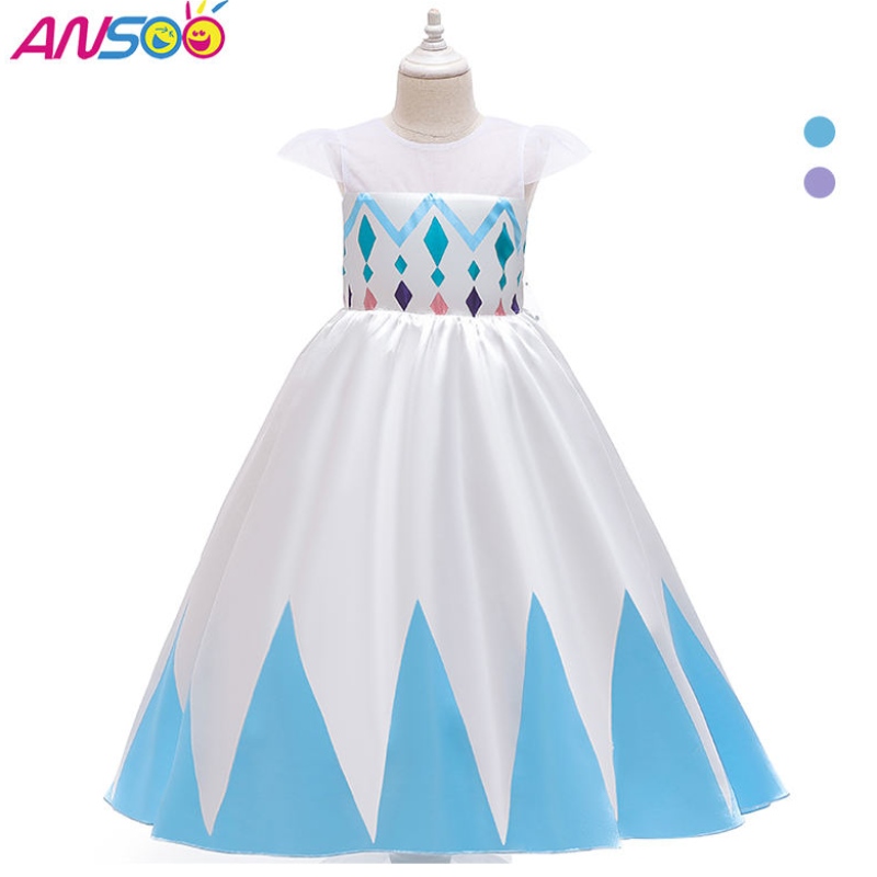 Ansoo Nuovo prezzo all'ingrosso Cartoon Elsa White Princess for Girls Dresses Halloween costumi per ragazze