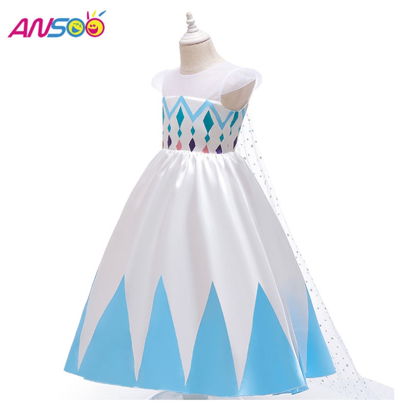 Ansoo Nuovo prezzo all'ingrosso Cartoon Elsa White Princess for Girls Dresses Halloween costumi per ragazze