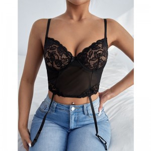Solido Top cami in pizzo in rete a mesh a contrasto con una giarrettiera