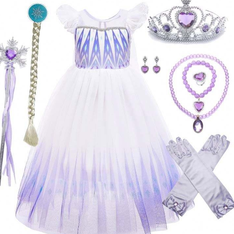 All'ingrosso 3-10 anni Principessa Snow Queen Elsa Queen Dress con accessori Crown Braid Wand HCGD-029