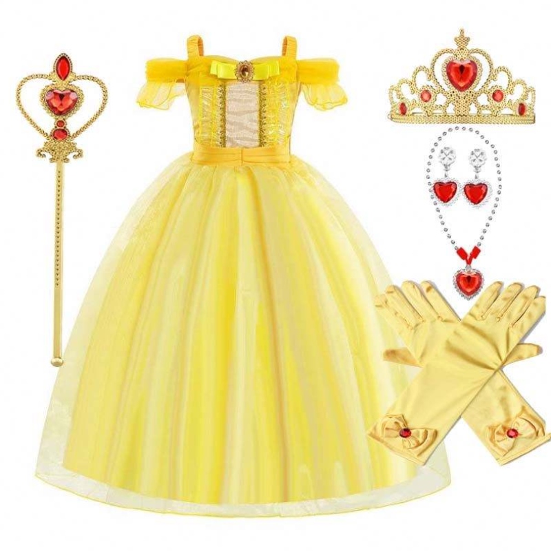 Costume da cosplay festa di compleanno di Halloween per bambini Princess Belle Ballroom Gown HCBL-006