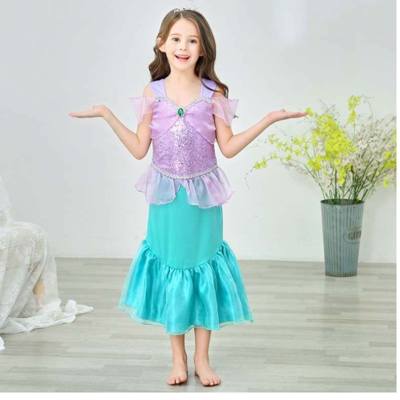 Princess Battle Girls Seques Mermaid Dress per Girl 6to7 anni con gioielli HCMM-006