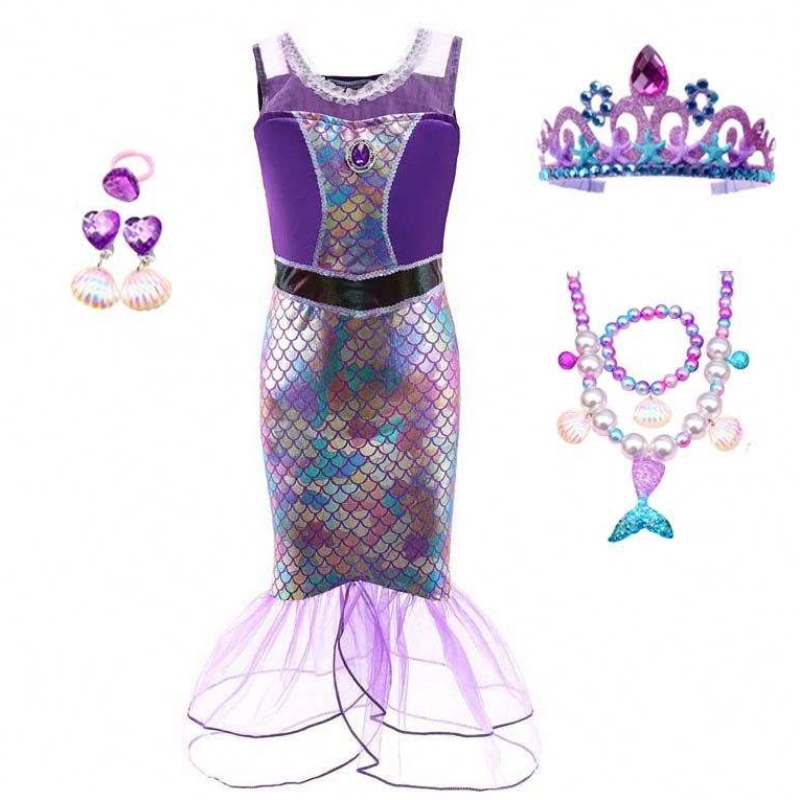 Princess Battle Girls Seques Mermaid Dress per Girl 6to7 anni con gioielli HCMM-006