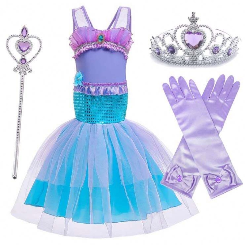 Princess Battle Girls Seques Mermaid Dress per Girl 6to7 anni con gioielli HCMM-006